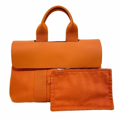 【6kb0917】エルメス トートバッグ ヴァルパライソPM トワルシェブロン オレンジ シルバー金具【中古】レディース