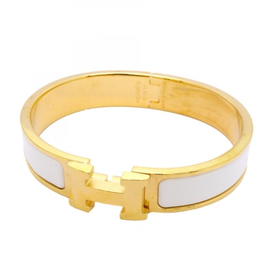 【6jdb0658-k】エルメス バングル クリッククラックPM GPメッキ ゴールド ホワイト【中古】レディース