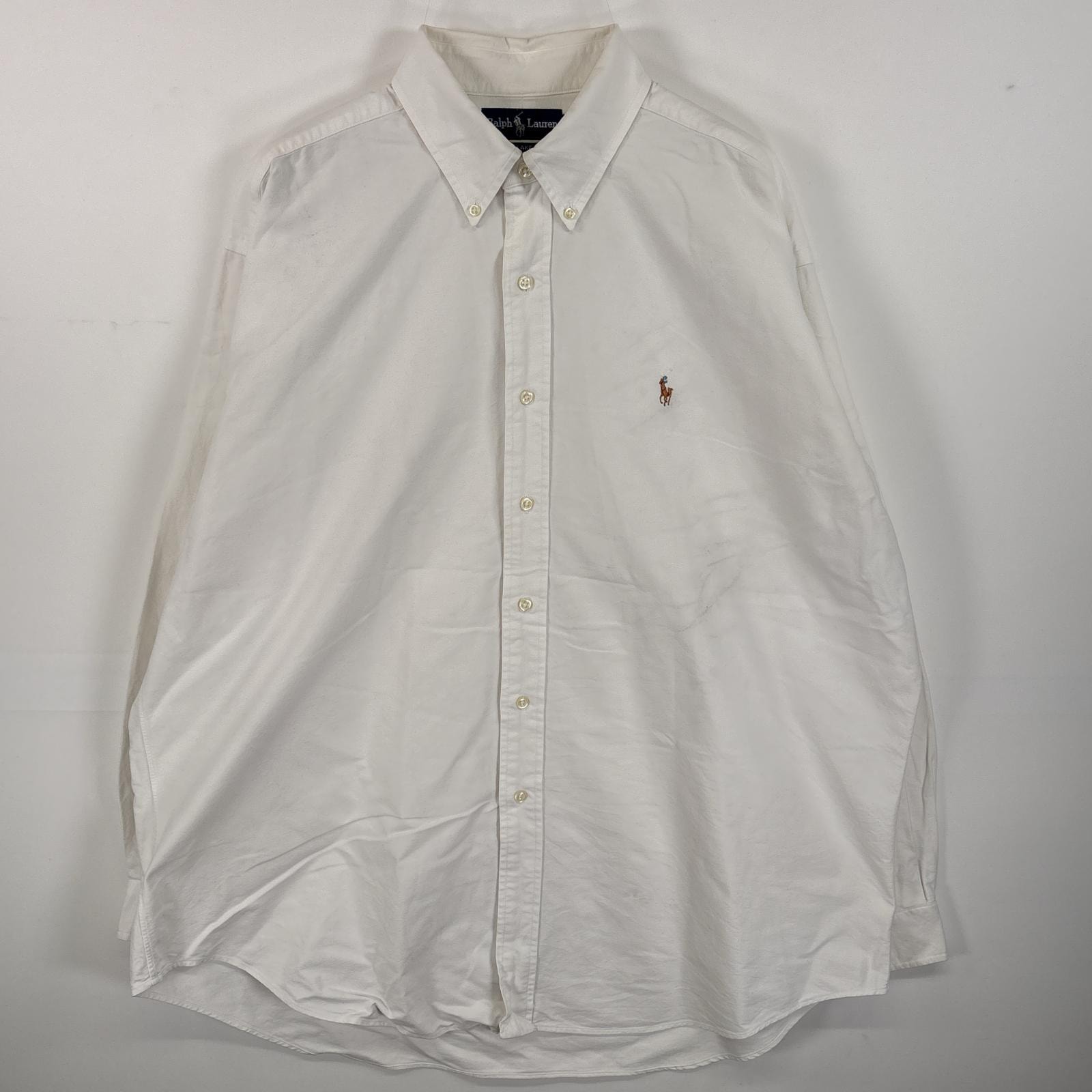 古着 ラルフローレン RALPH LAUREN 長袖シャツ ボタンダウンシャツ ワンポイント ロゴ 刺繍 オックスフォードシャツ XL  ホワイト 無地 メンズ