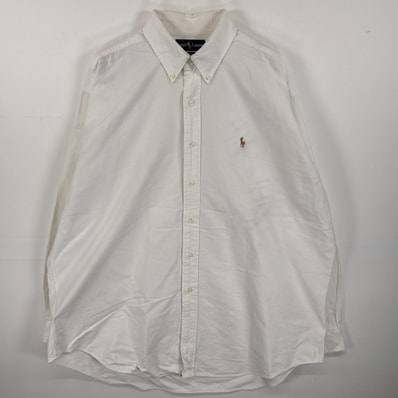 古着 ラルフローレン RALPH LAUREN 長袖シャツ ボタンダウンシャツ ワンポイント ロゴ 刺繍 オックスフォードシャツ XL ホワイト 無地 メンズ