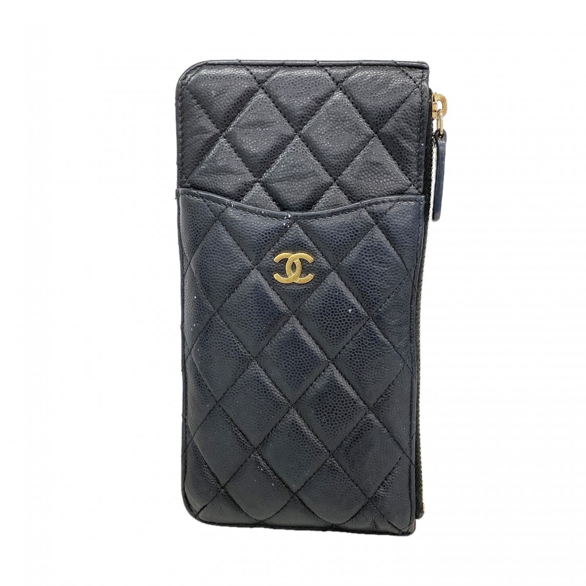 【6db1686-k】シャネル 長財布 マトラッセ キャビアスキン ブラック シャンパンゴールド金具【中古】レディース