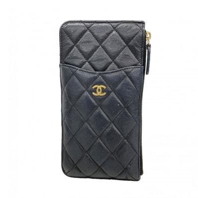 【6db1686-k】シャネル 長財布 マトラッセ キャビアスキン ブラック シャンパンゴールド金具【中古】レディース