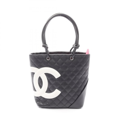 シャネル CHANEL カンボンライン ミディアム トートバッグ バッグ レザー レディース ブラック系 / ホワイト系 【中古】