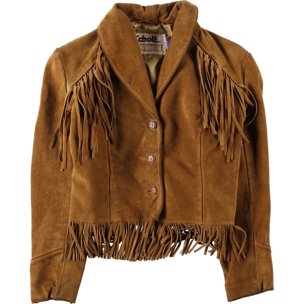 古着 70年代 ショット SCHOTT WESTERN フリンジ スエードレザージャケット USA製 レディースS相当 ヴィンテージ/eaa632001