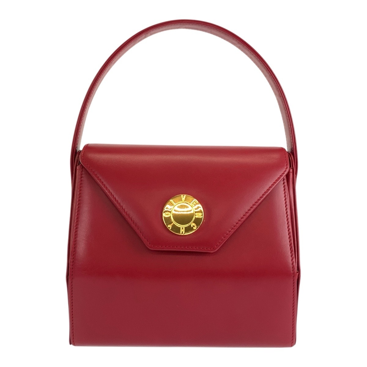 美品 Givenchy ジバンシー ヴィンテージ サークルロゴ レッド ゴールド金具 レザー ハンドバッグ 506753 【中古】