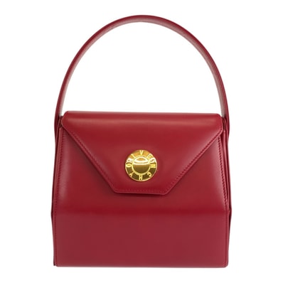 美品 Givenchy ジバンシー ヴィンテージ サークルロゴ レッド ゴールド金具 レザー ハンドバッグ 506753 【中古】