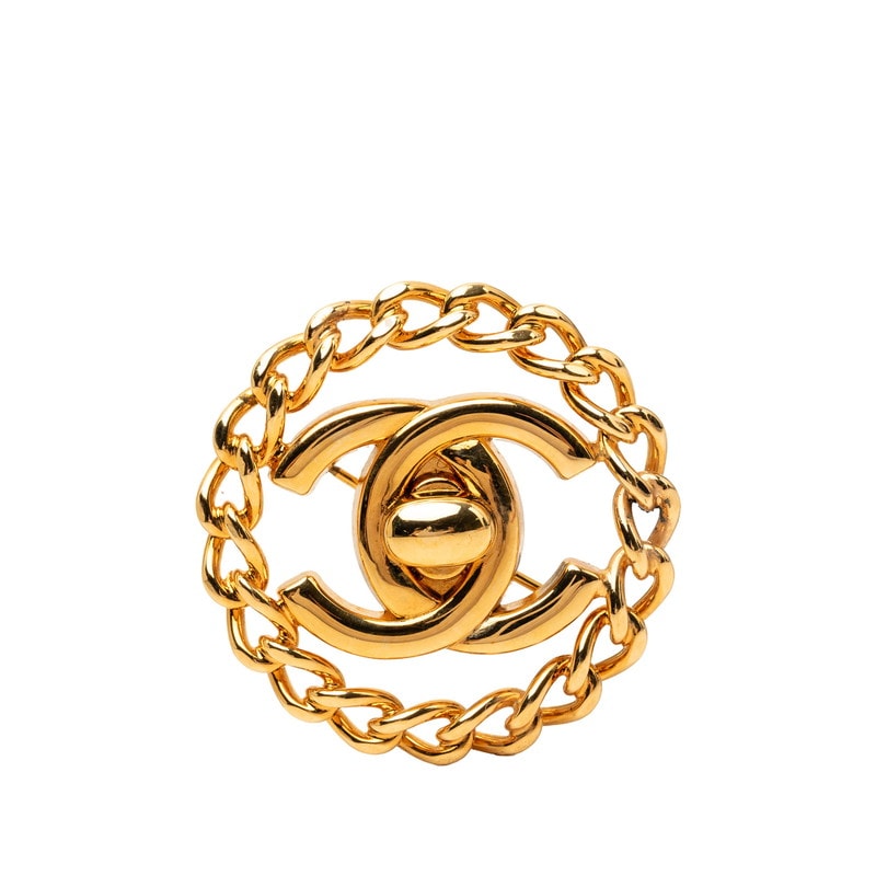 シャネル ココマーク ターンロック  チェーン モチーフ ブローチ ゴールド メッキ レディース CHANEL 【中古】