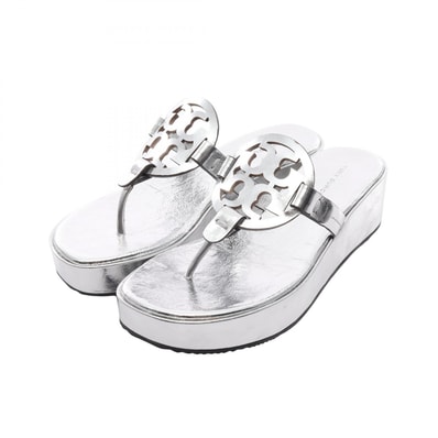 トリーバーチ Tory Burch MILLER WEDGE ミラー サンダル 靴 レザー レディース シルバー系 159860 【中古】
