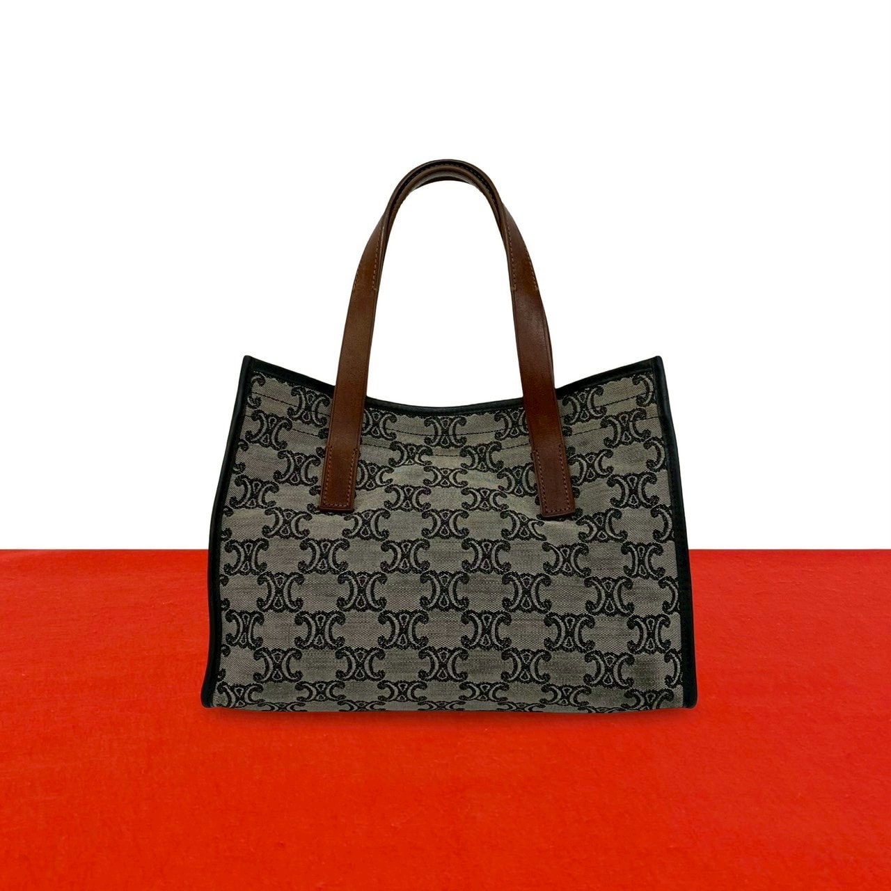CELINE セリーヌ パリマカダム 総柄 キャンバス レザー ハンドバッグ グレー
 17384