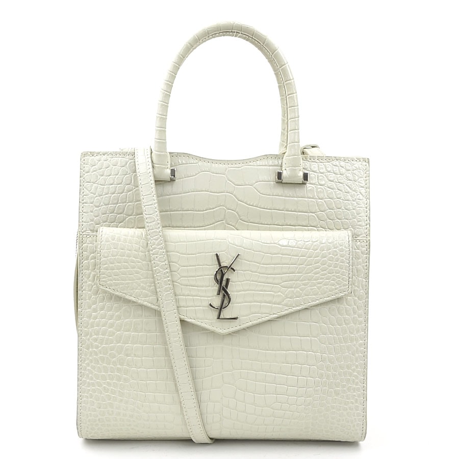 サンローラン SAINT LAURENT ハンドバッグ ショルダーバッグ アップタウン 型押しレザー アイボリー レディース 561203【中古】 r11092a