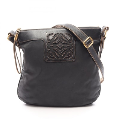 ロエベ LOEWE アナグラム ショルダーバッグ バッグ ナイロン レザー レディース ブラック系 / ゴールド系 【中古】