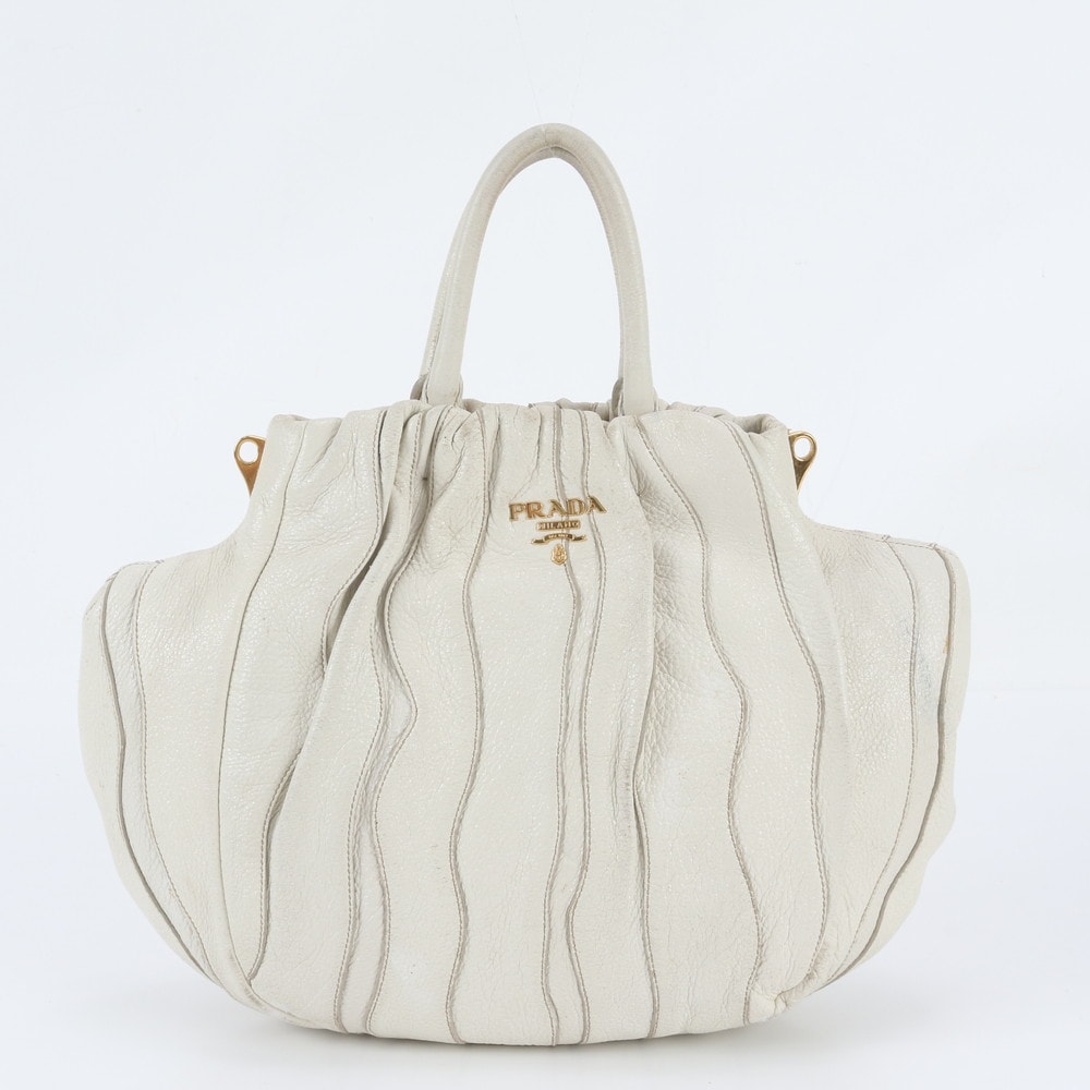 ■美品 プラダ ナッパストライプハンドバッグ レザー