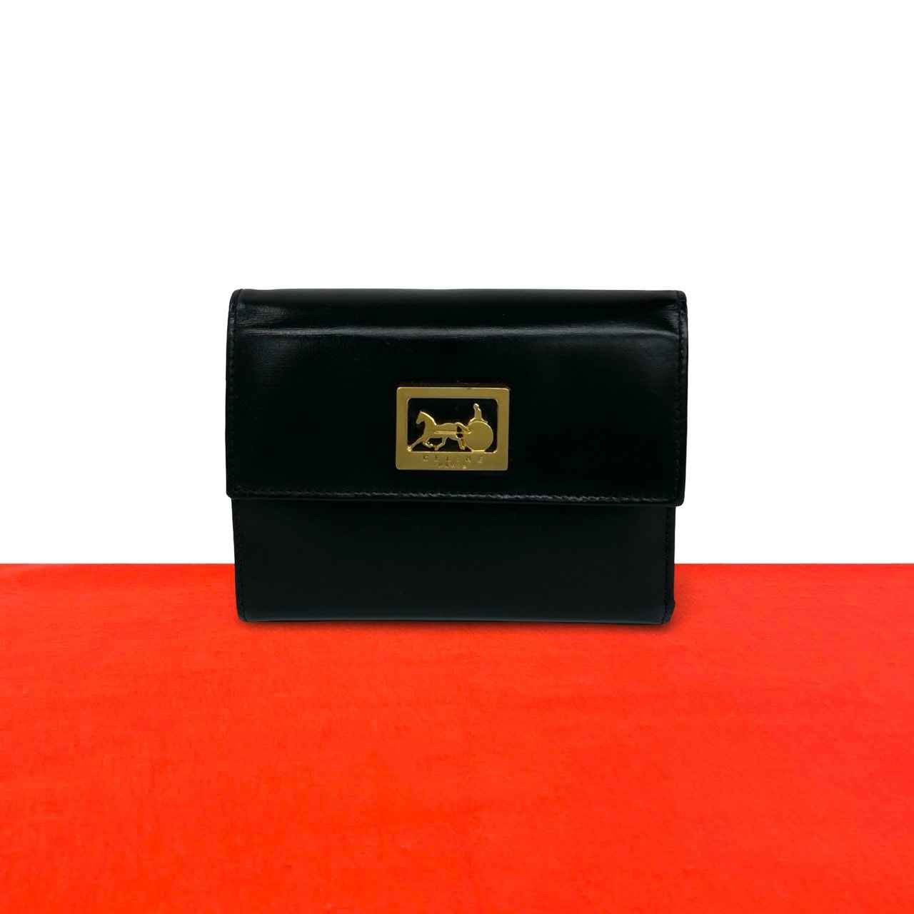 CELINE セリーヌ ロゴ 馬車金具 カーフ 三つ折り財布 ブラック
 59902