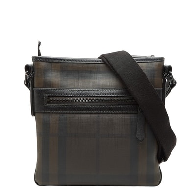 バーバリー 斜め掛け ショルダーバッグ ブラウン ブラック PVC レザー レディース BURBERRY 【中古】