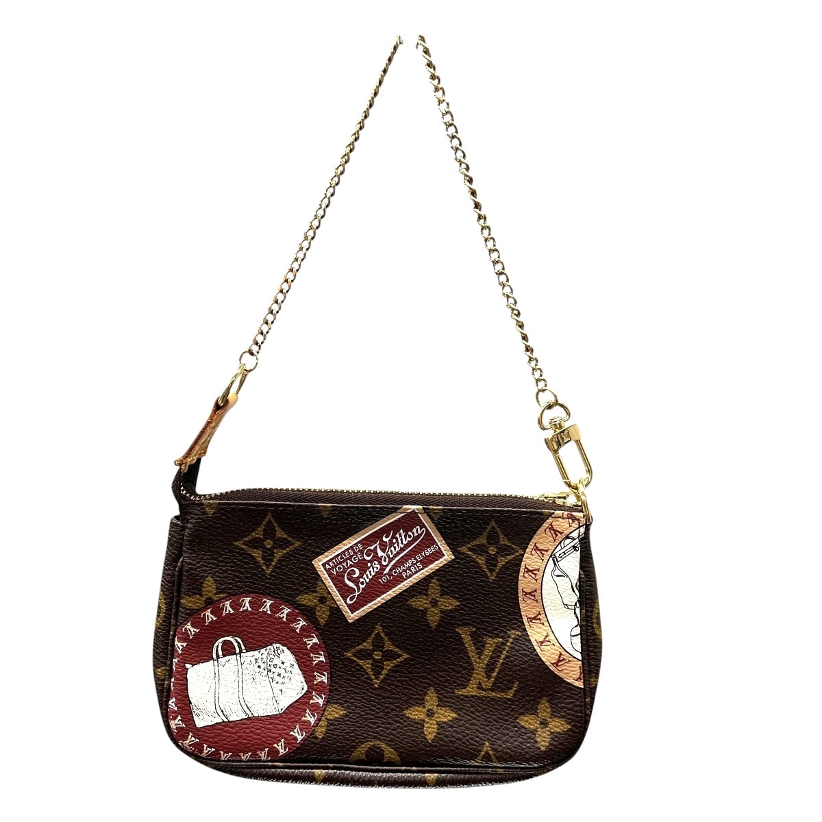 LOUIS VUITTON 極美品 ルイヴィトン ミニ ポシェット アクセソワール モノグラムパッチ ハンドバッグ M95804 PVC レザー FL1039 ブラウン アクセサリーポーチ チェーンバッグ LV ヴィトン Aランク 中古 鑑定済 ヴィトンバッグ