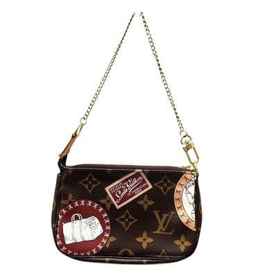 LOUIS VUITTON 極美品 ルイヴィトン ミニ ポシェット アクセソワール モノグラムパッチ ハンドバッグ M95804 PVC レザー FL1039 ブラウン アクセサリーポーチ チェーンバッグ LV ヴィトン Aランク 中古 鑑定済 ヴィトンバッグ