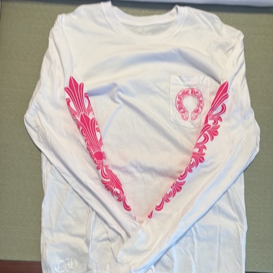 Chrome Hearts Horseshoe Floral Cross Pink Logo L/S Pocket T-Shirt "White"