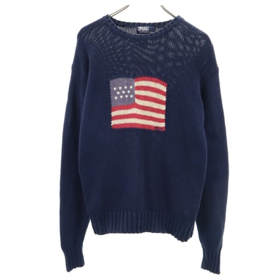 Polo by Ralph Lauren ポロバイラルフローレン 星条旗 オールド 星条旗 長袖 セーター 170 ネイビー ニット