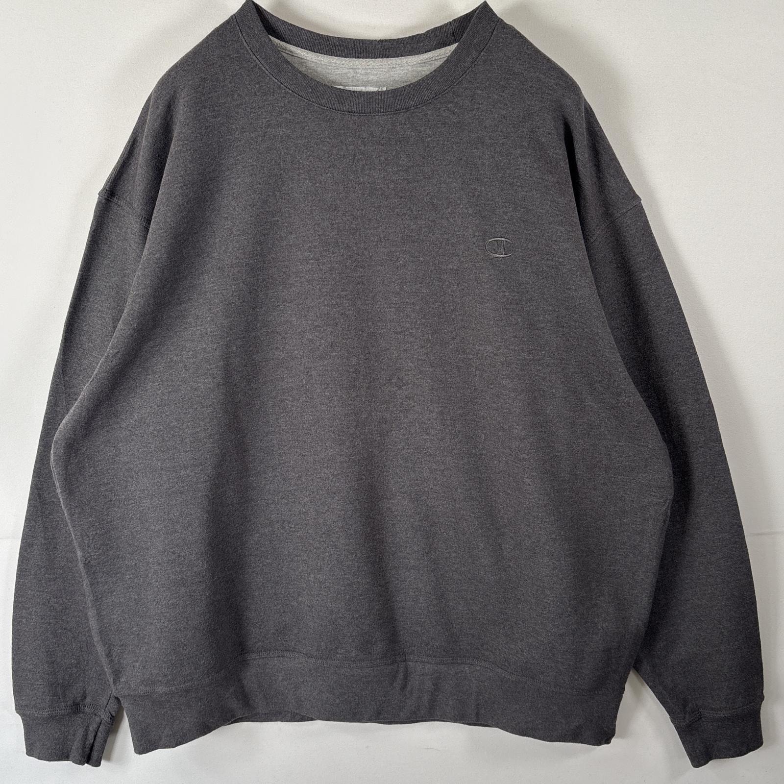 古着 チャンピオン Champion スウェット トレーナー ワンポイントロゴ刺繍 大きいサイズ クルーネック 14041  ダークグレー メンズ