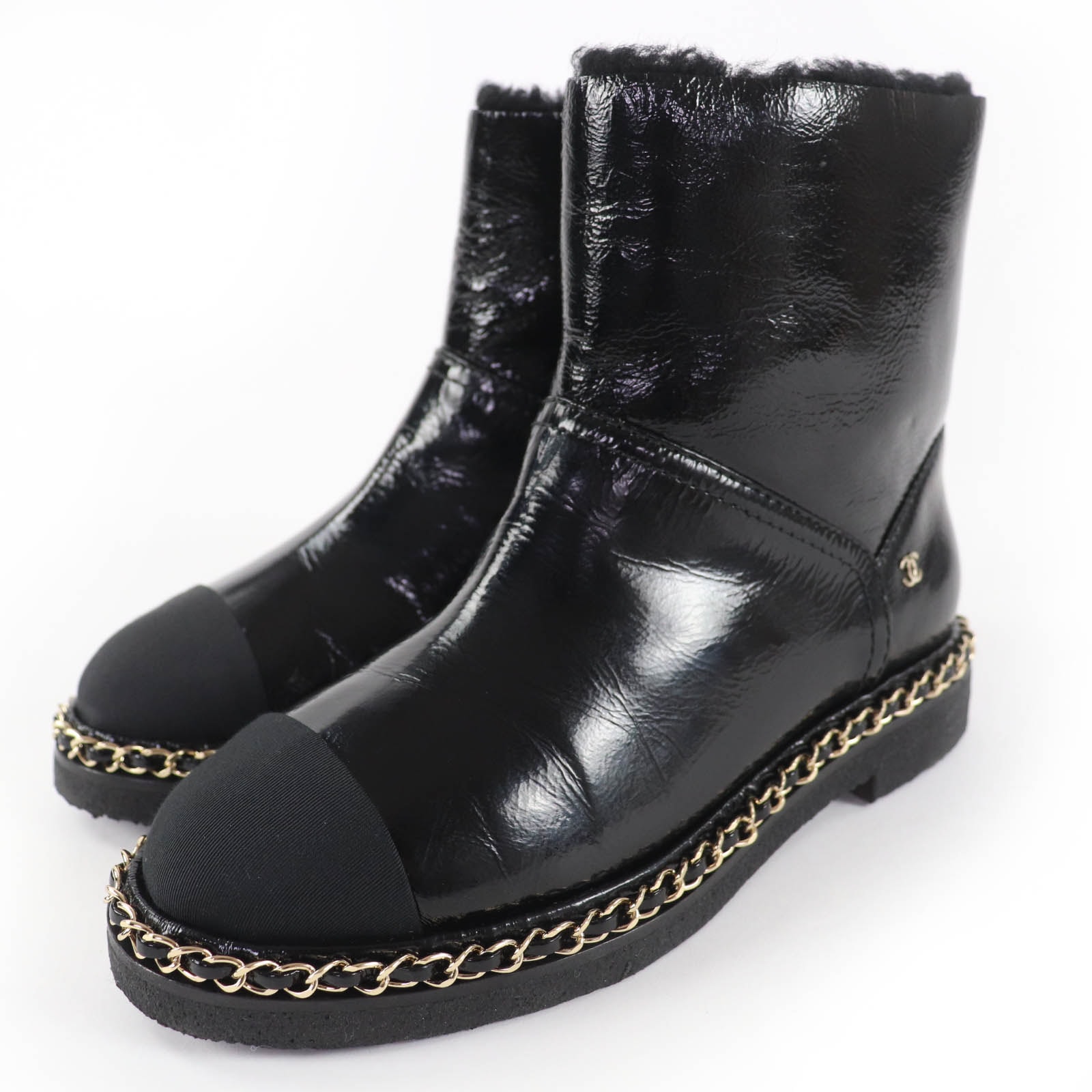 極美品 シャネル ショートブーツ ブラック レディース 36 G34113