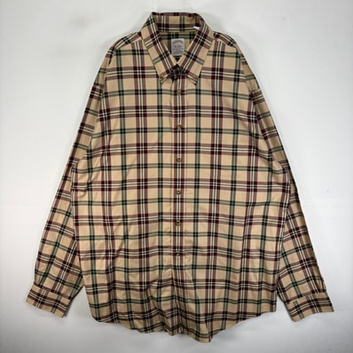 古着 ブルックスブラザーズ Brooks Brothers 長袖シャツ ボタンダウン 胸ポケット L ベージュ系 チェック メンズ