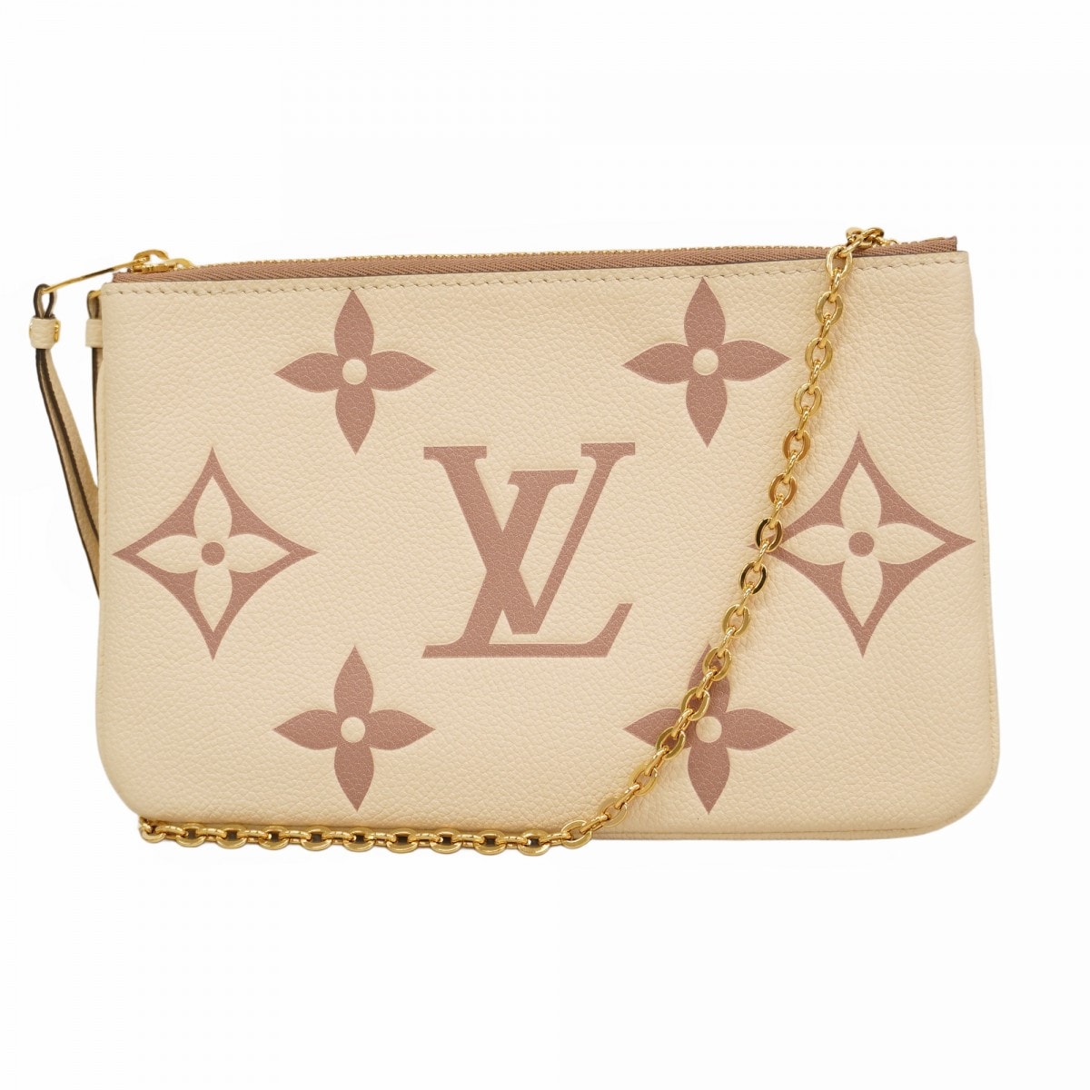 【6db1887-k】ルイヴィトン ショルダーウォレット モノグラム・アンプラント ポシェットドゥーブルジップ M80084 クレーム/ボワドローズ【中古】レディース