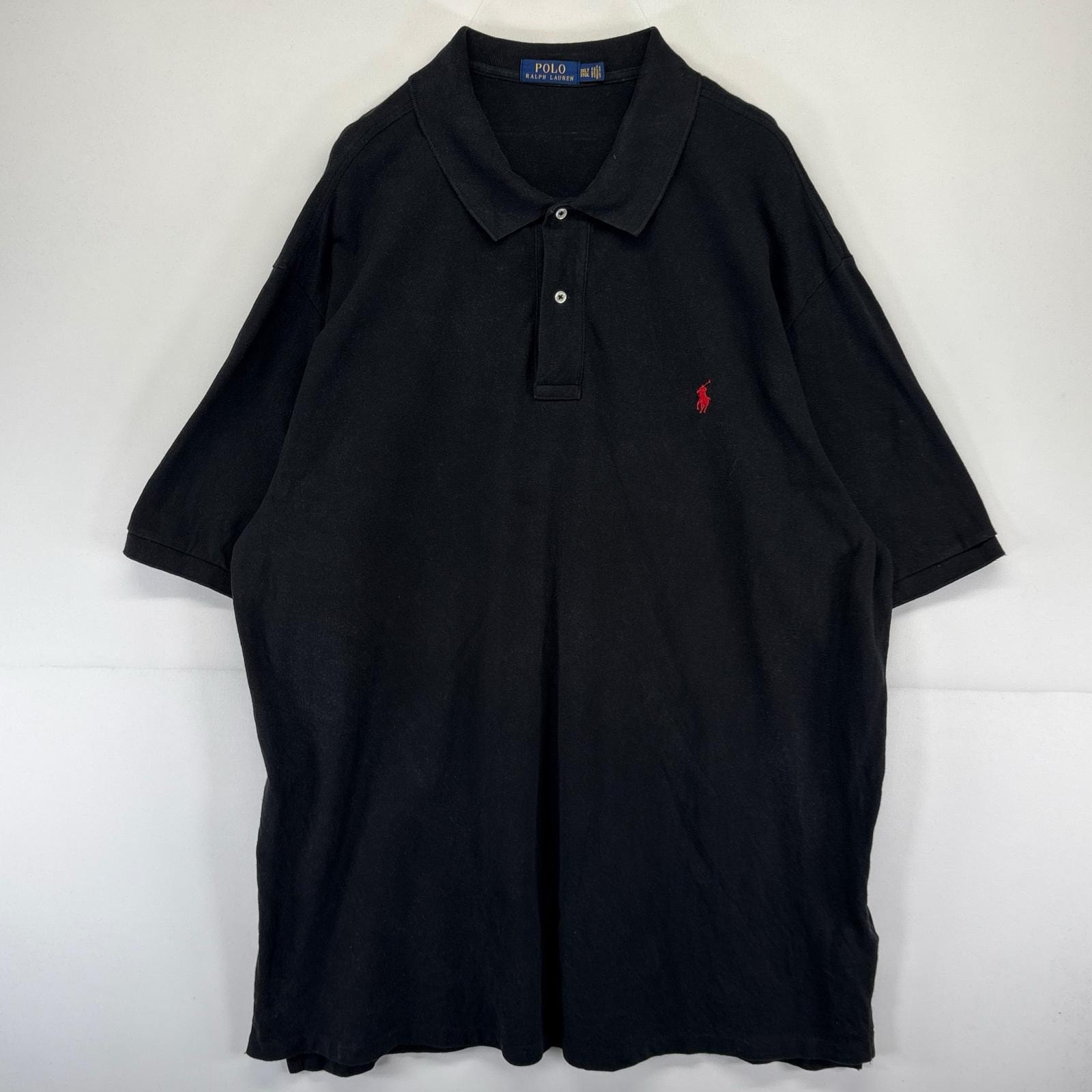 古着 ポロ・ラルフローレン POLO RALPH LAUREN 半袖シャツ ポロシャツ 鹿の子 ワンポイント 大きいサイズ 3XLT  ブラック系 無地 メンズ