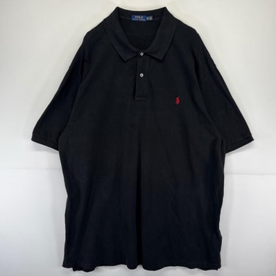 古着 ポロ・ラルフローレン POLO RALPH LAUREN 半袖シャツ ポロシャツ 鹿の子 ワンポイント 大きいサイズ 3XLT ブラック系 無地 メンズ