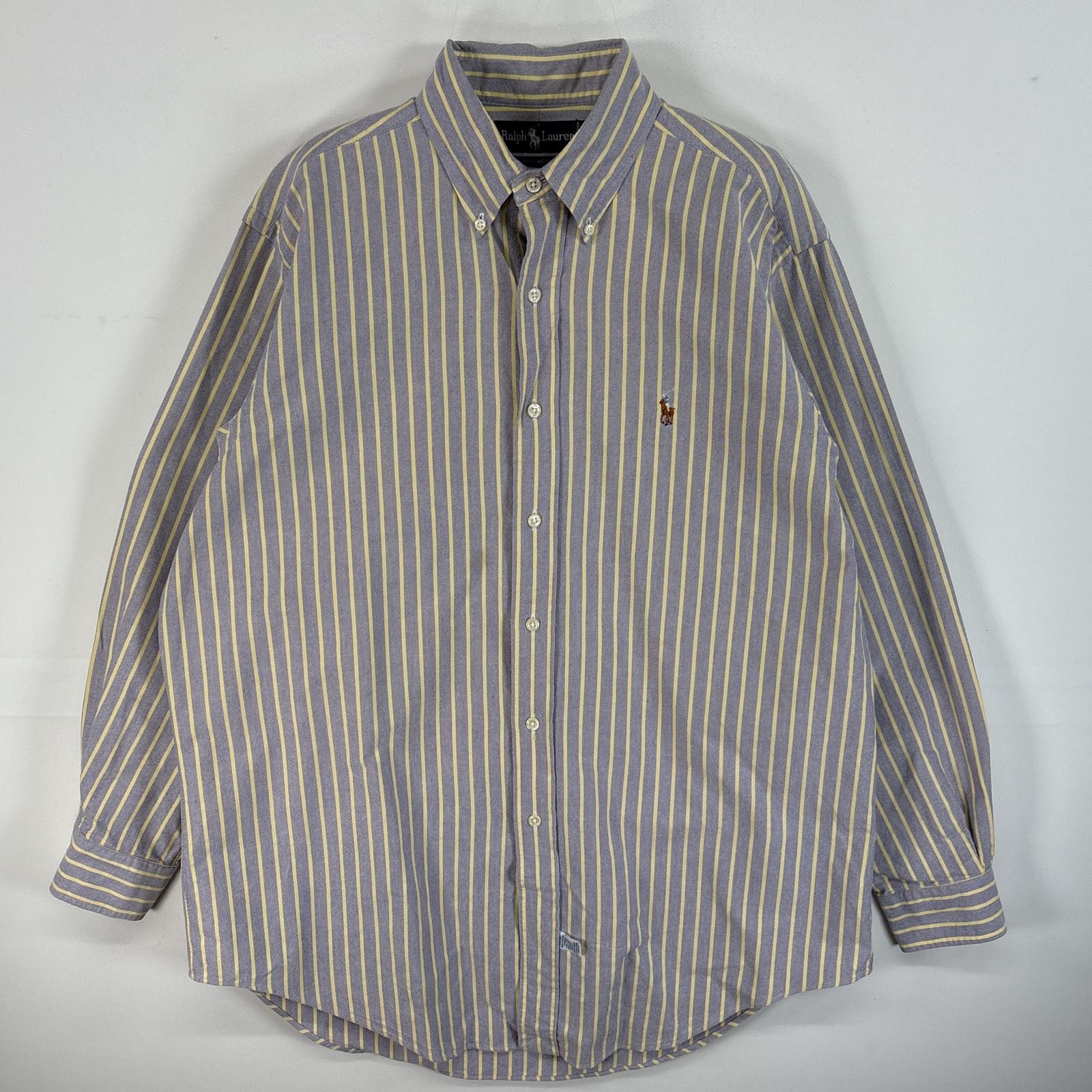 古着 90's/90年代 ラルフローレン RALPH LAUREN 長袖シャツ ストライプ ロゴ 刺繍 ボタンダウンシャツ 16 L  パープル系 マルチカラー メンズ