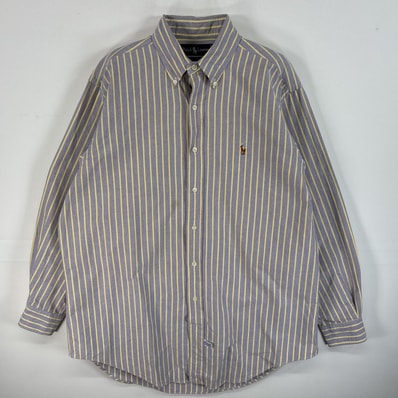 古着 90's/90年代 ラルフローレン RALPH LAUREN 長袖シャツ ストライプ ロゴ 刺繍 ボタンダウンシャツ 16 L パープル系 マルチカラー メンズ
