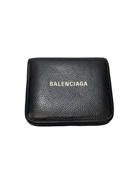 BALENCIAGA Cash Flap Coin and Card Holder Grained Calfskin "Black"
