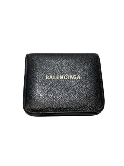 BALENCIAGA Cash Flap Coin and Card Holder Grained Calfskin "Black"