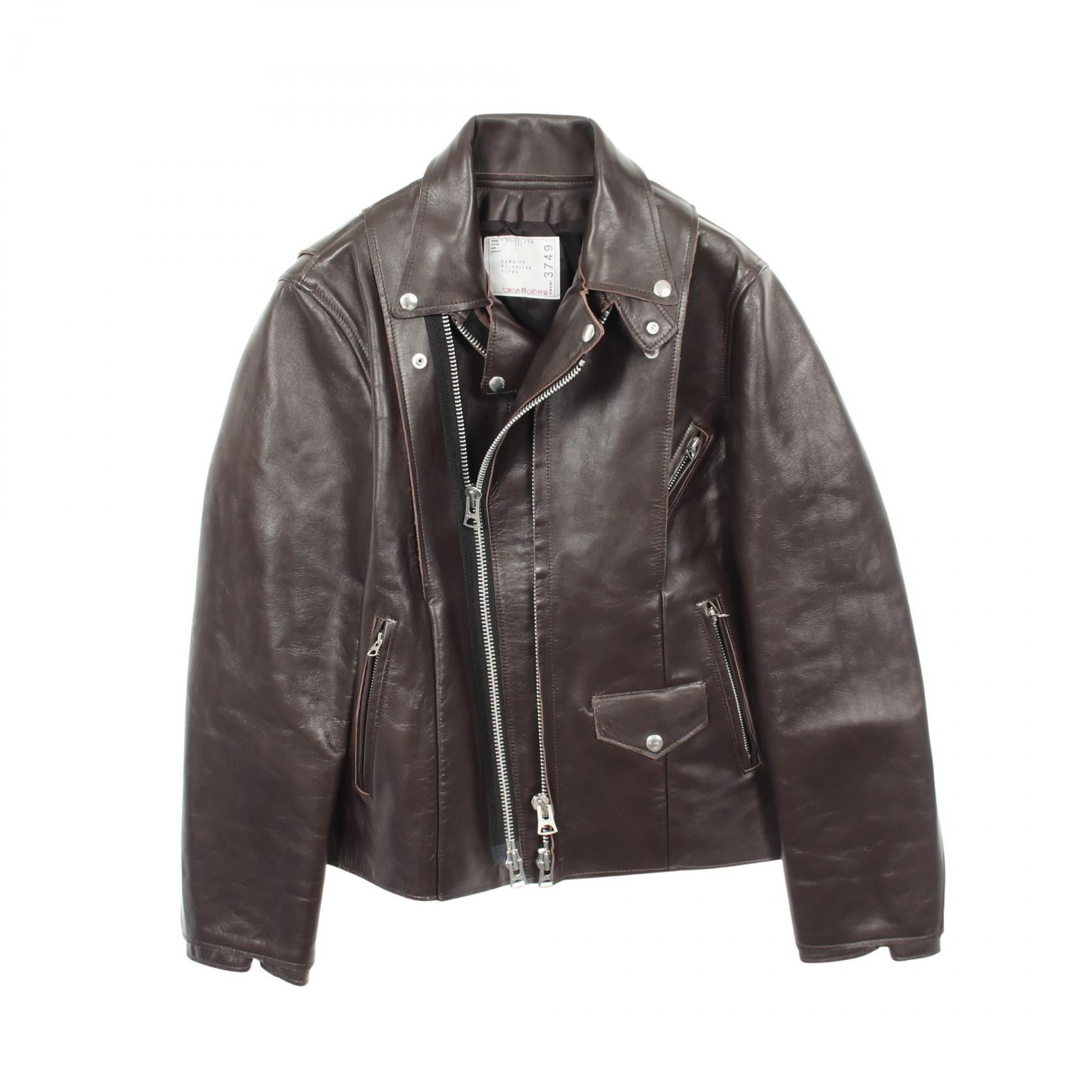サカイ Sacai Leather Jacket 革ジャン 衣料品 アウター レザー メンズ ブラウン系 【中古】