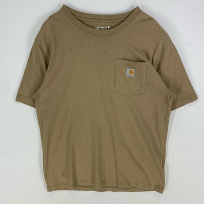 古着 カーハート Carhartt 半袖Tシャツ 胸ポケット ワンポイントロゴ クルーネック ルーズフィット M ベージュ系 メンズ