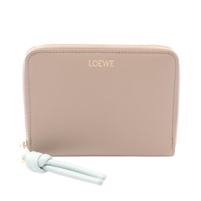 ロエベ LOEWE ノット コンパクト ラウンド財布 財布 レザー レディース ベージュ系 / ブルー系 CEM1CWZX01 【中古】