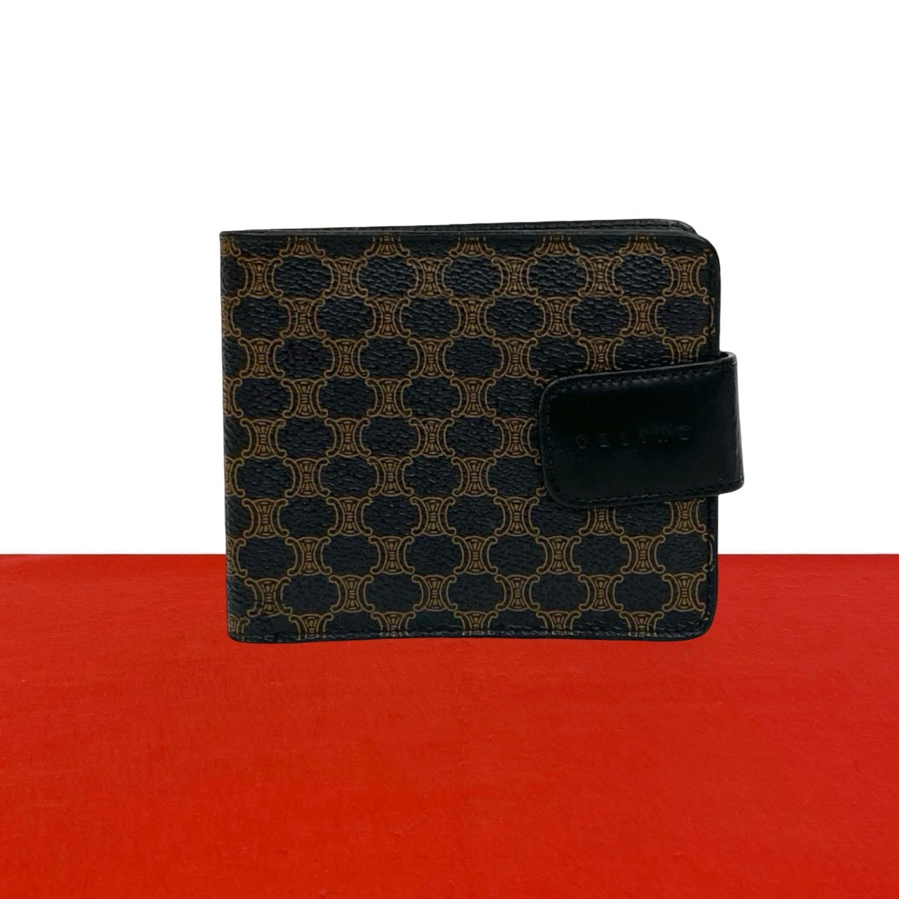 CELINE セリーヌ マカダム ブラゾン トリオンフ 柄 レザー PVC 二つ折り財布 ブラック
36494