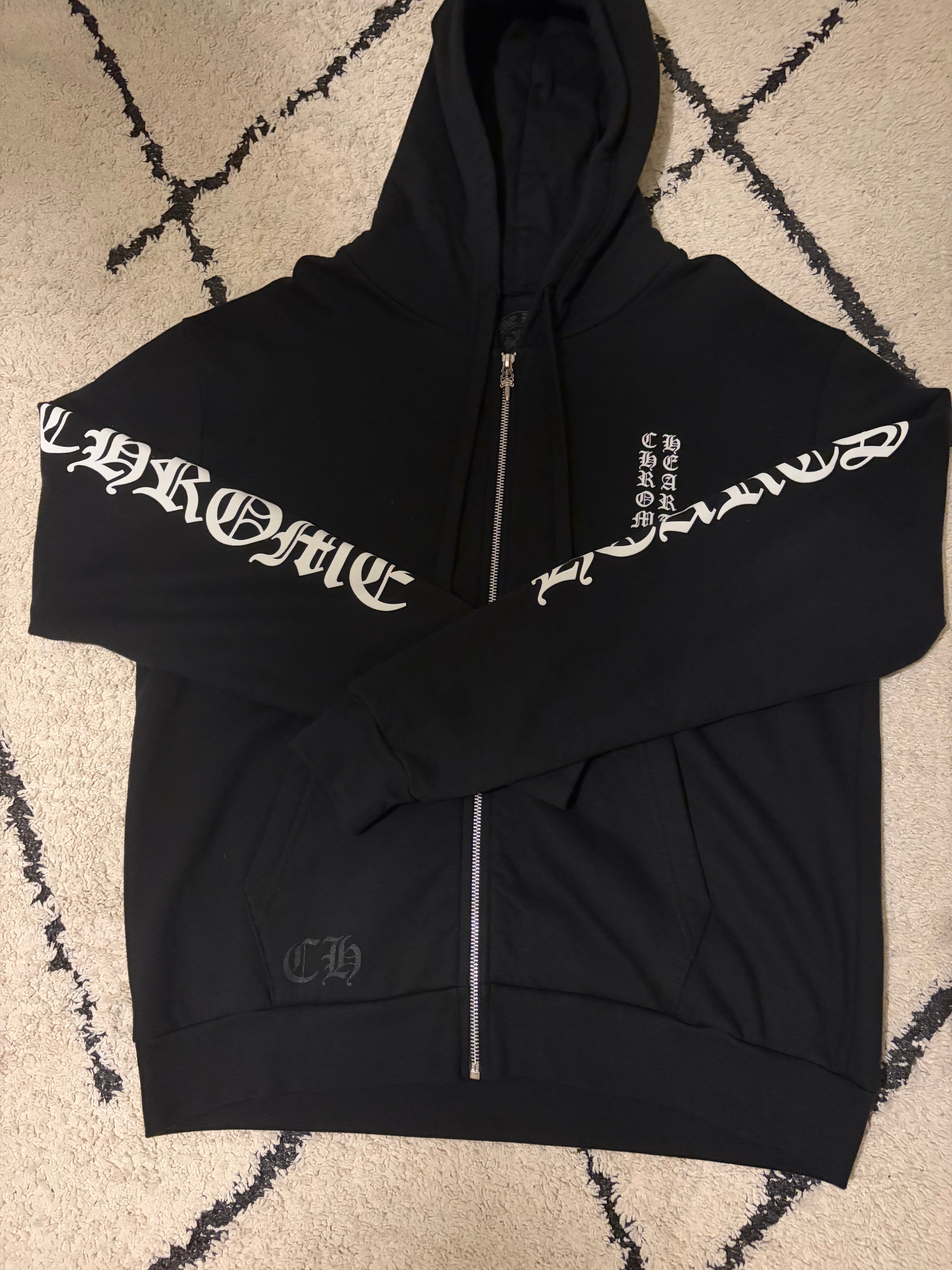 Chrome Hearts Vertical Logo Zip Up Hoodie "Black"