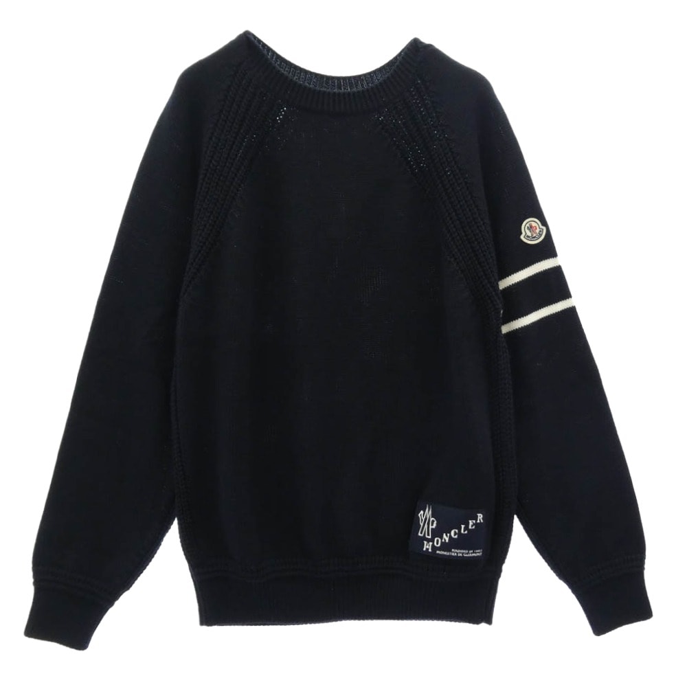 MONCLER モンクレール ニット 23AW I20919C00019 M1121 モンクレールジャパンタグ フェルトワッペン ラグランスリーブ クルーネック ニットセーター ダークネイビー系 L【中古】