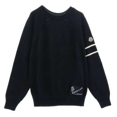 MONCLER モンクレール ニット 23AW I20919C00019 M1121 モンクレールジャパンタグ フェルトワッペン ラグランスリーブ クルーネック ニットセーター ダークネイビー系 L【中古】