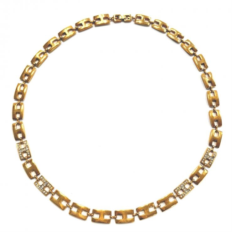 ジバンシィ ゴールド ロング チェーン ネックレス GP ラインストーン ヴィンテージ GIVENCHY 正規品【鑑定済み】
