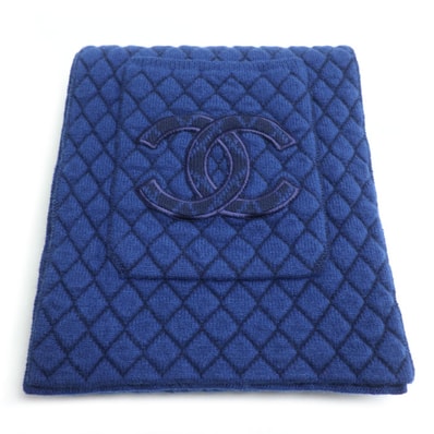 CHANEL シャネル 大判 ポケット付き キルティング マフラー ブルー レディース【中古】
