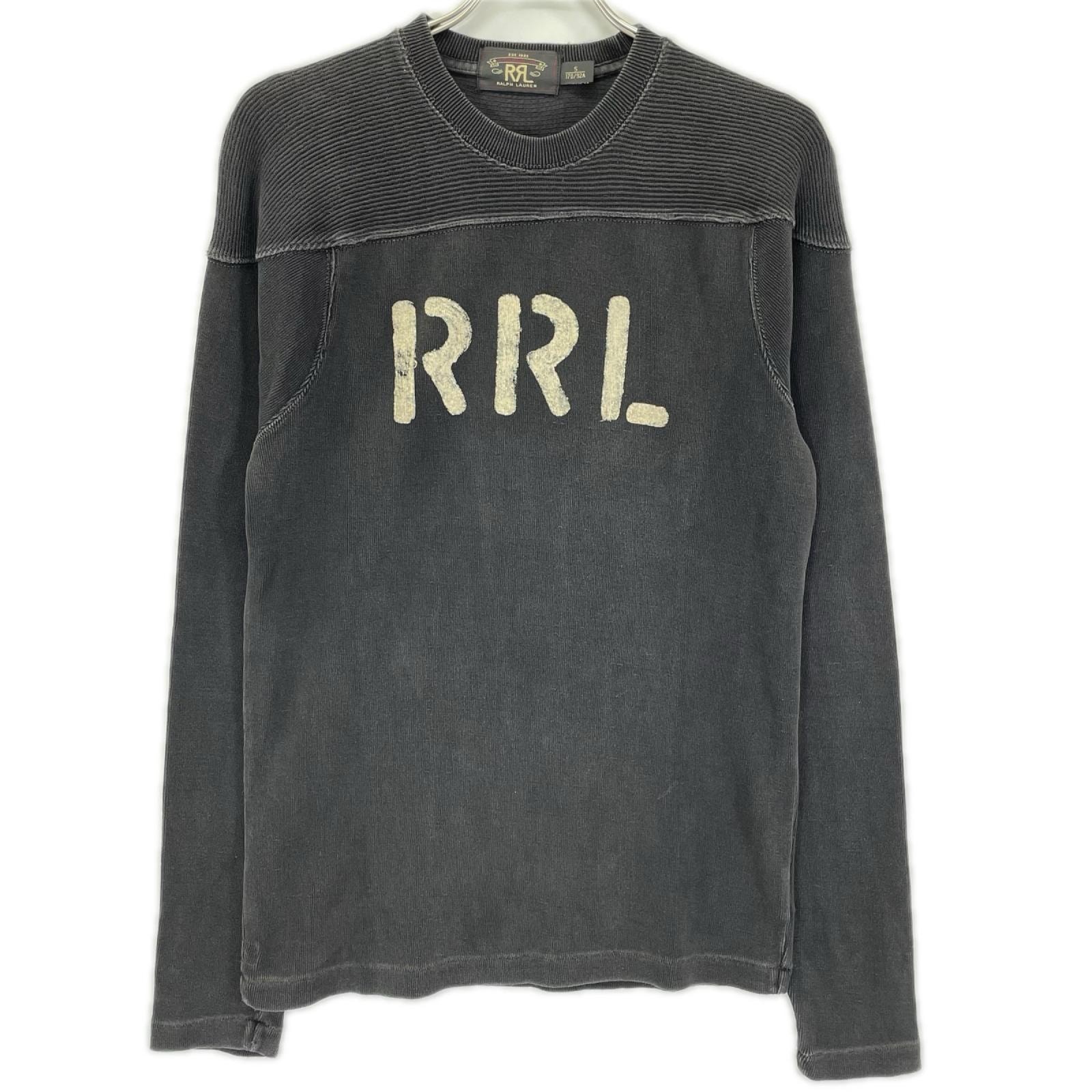 ダブルアールエル ブラック コットン ステンシルロゴ フットボールTシャツ