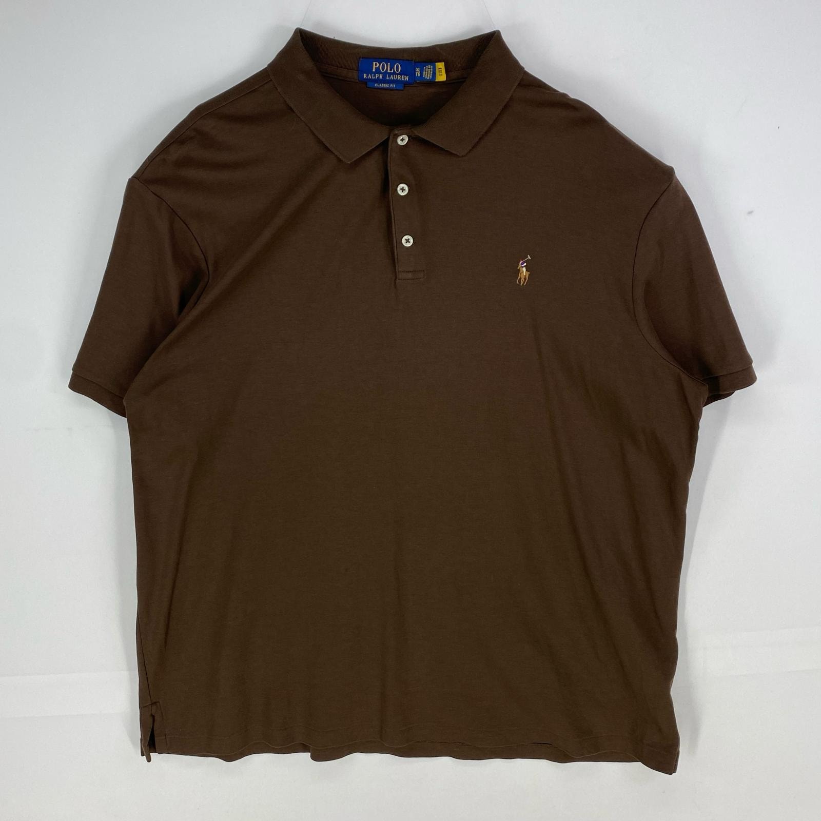 古着 ラルフローレン RALPH LAUREN 半袖シャツ ワンポイントロゴ ショートスリーブ ポロシャツ XL  ブラウン系 メンズ