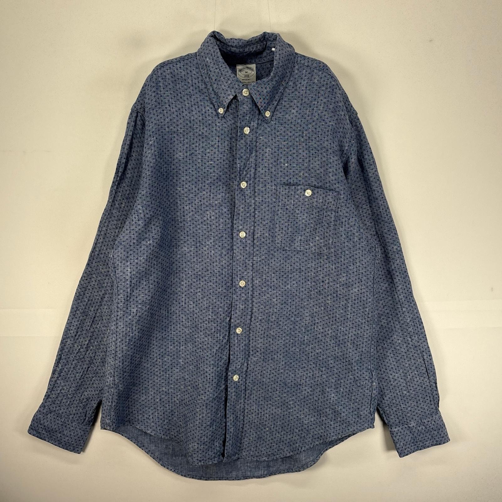古着 ブルックスブラザーズ Brooks Brothers 長袖シャツ ボタンダウン 胸ポケット M  ネイビー系 総柄 メンズ