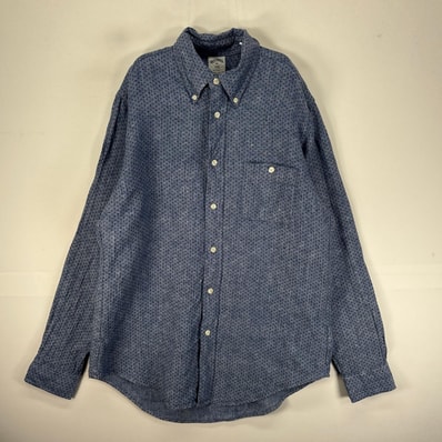 古着 ブルックスブラザーズ Brooks Brothers 長袖シャツ ボタンダウン 胸ポケット M ネイビー系 総柄 メンズ