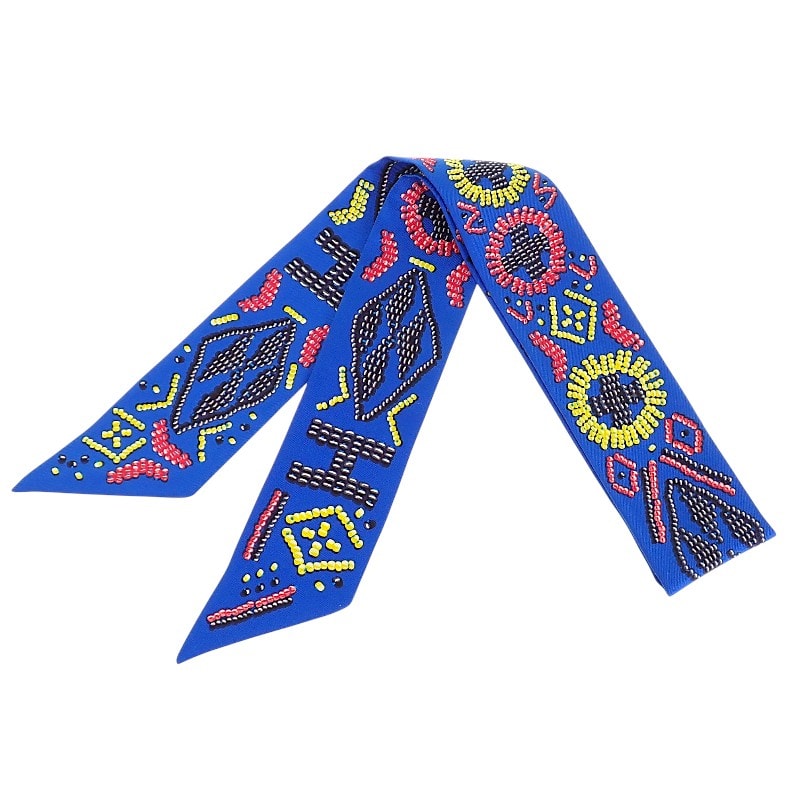 エルメス HERMES ツイリー KELLY EN PERLES スカーフ シルク ブルー レディース【中古】【Aランク】