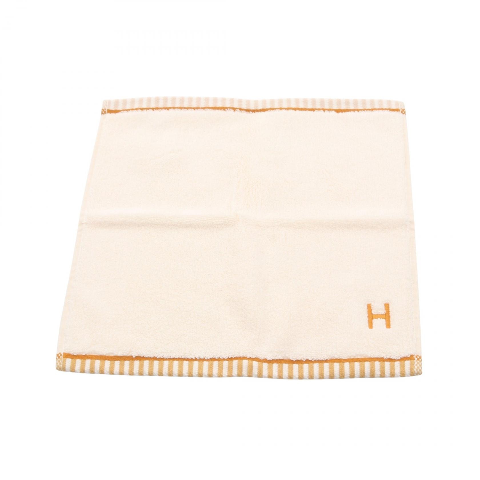 エルメス HERMES カレタオル ヴィス ヴェルサ タオル 衣料品 コットン メンズ レディース ホワイト系 / ブラウン系 【中古】