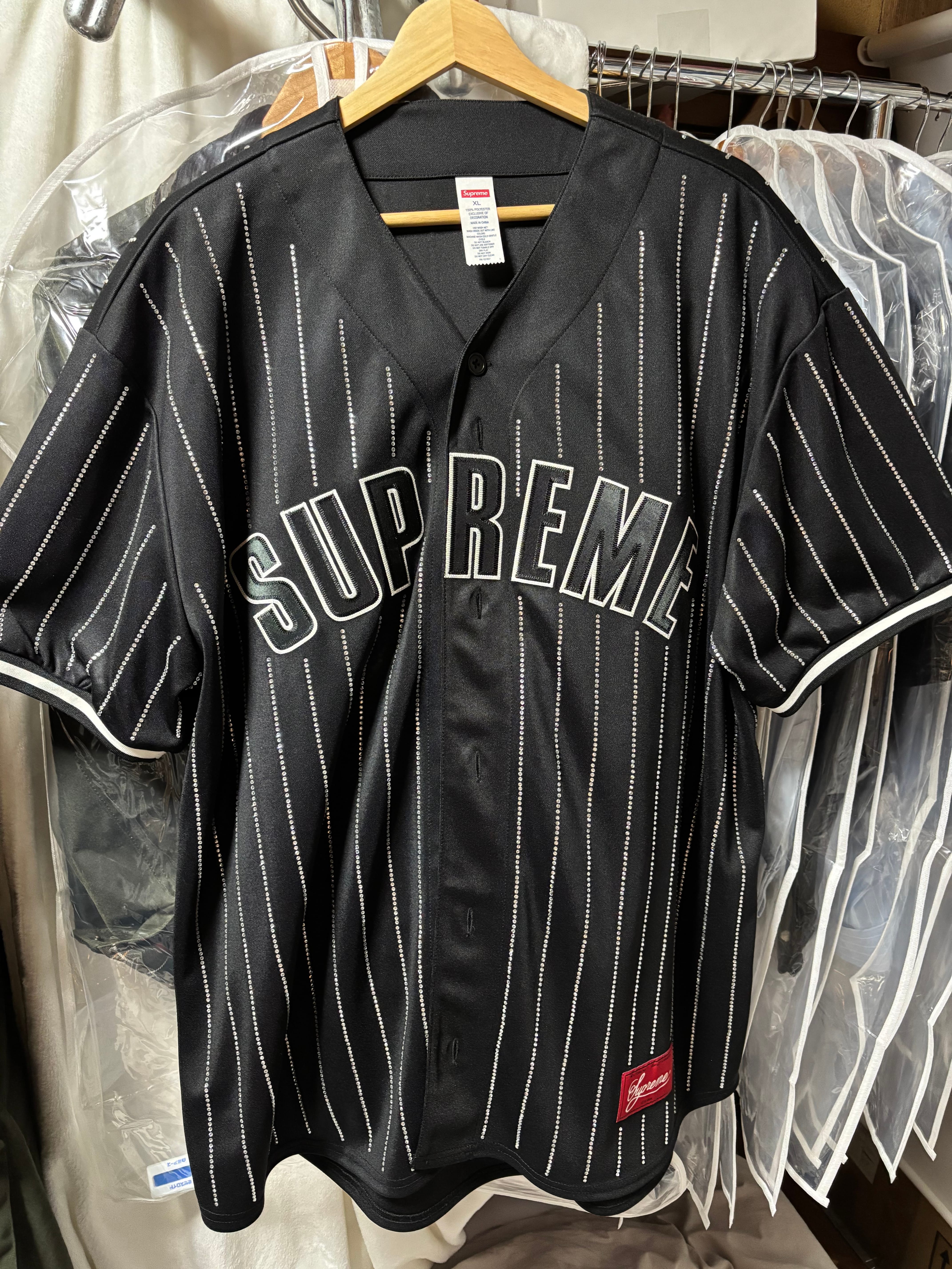 Supreme Rhinestone Stripe Baseball Jersey 