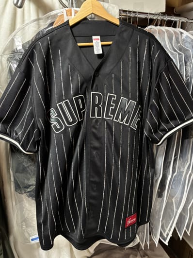 Supreme Rhinestone Stripe Baseball Jersey Supreme Rhinestone Stripe Baseball Jersey
