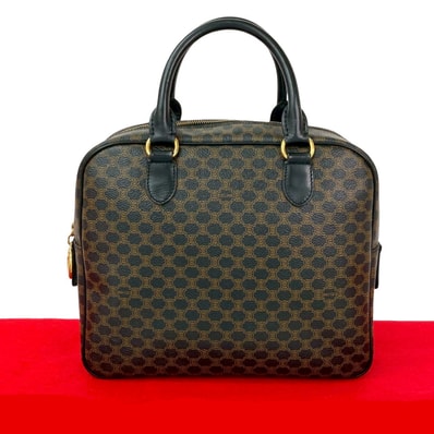 CELINE セリーヌ マカダム ブラゾン 柄 レザー PVC ハンドバッグ ブラウン
477-6